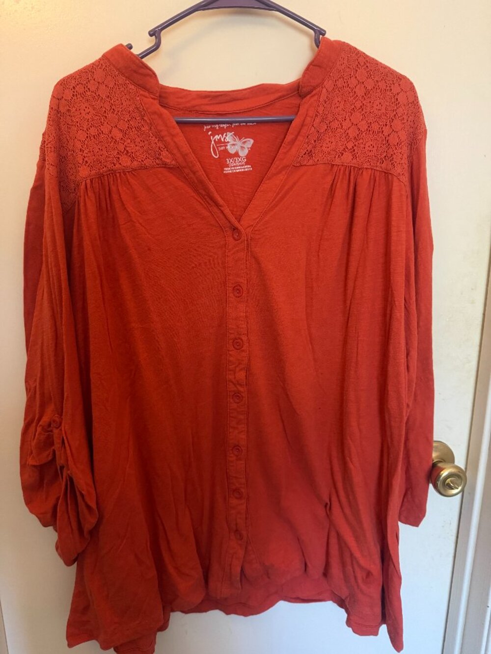 Just My Size Burnt Orange Button Up Long Sleeve Blouse W 3X